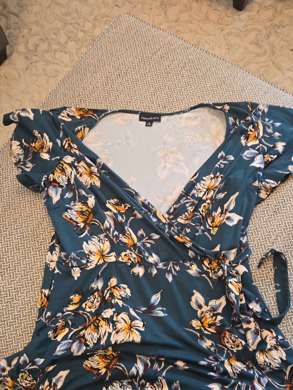 Floral High-Low Wrap Dress in Teal by Fortune + Ivy